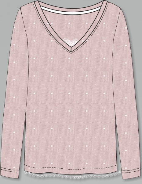 Damen langarm Shirt 265 rosa mit weißen Punkten